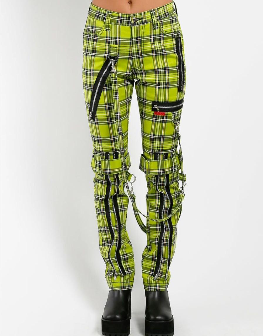 Women * | Trippnyc.Com Women Bondage Pant Lime Plaid Lime Tartan Plaid