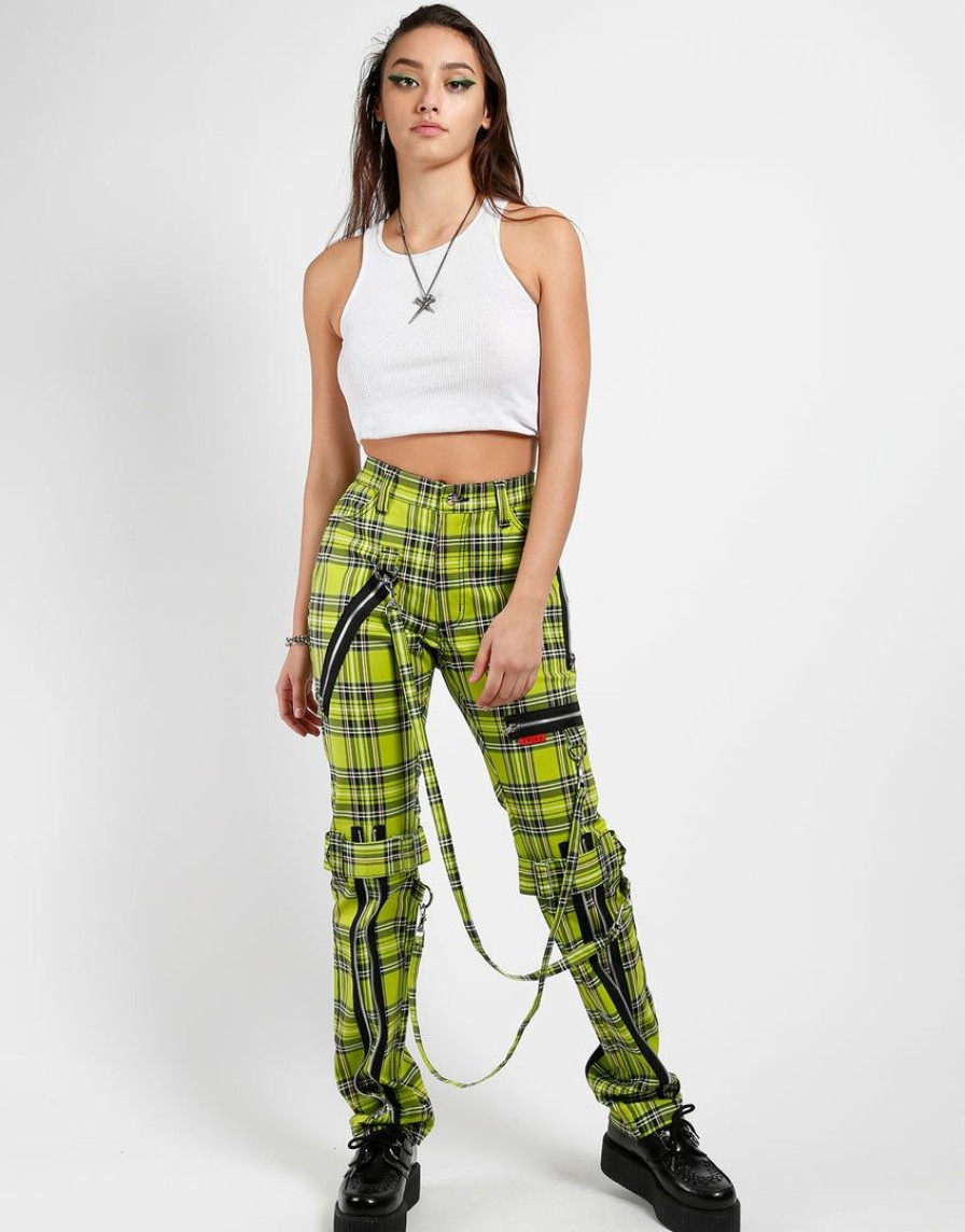 Women * | Trippnyc.Com Women Bondage Pant Lime Plaid Lime Tartan Plaid