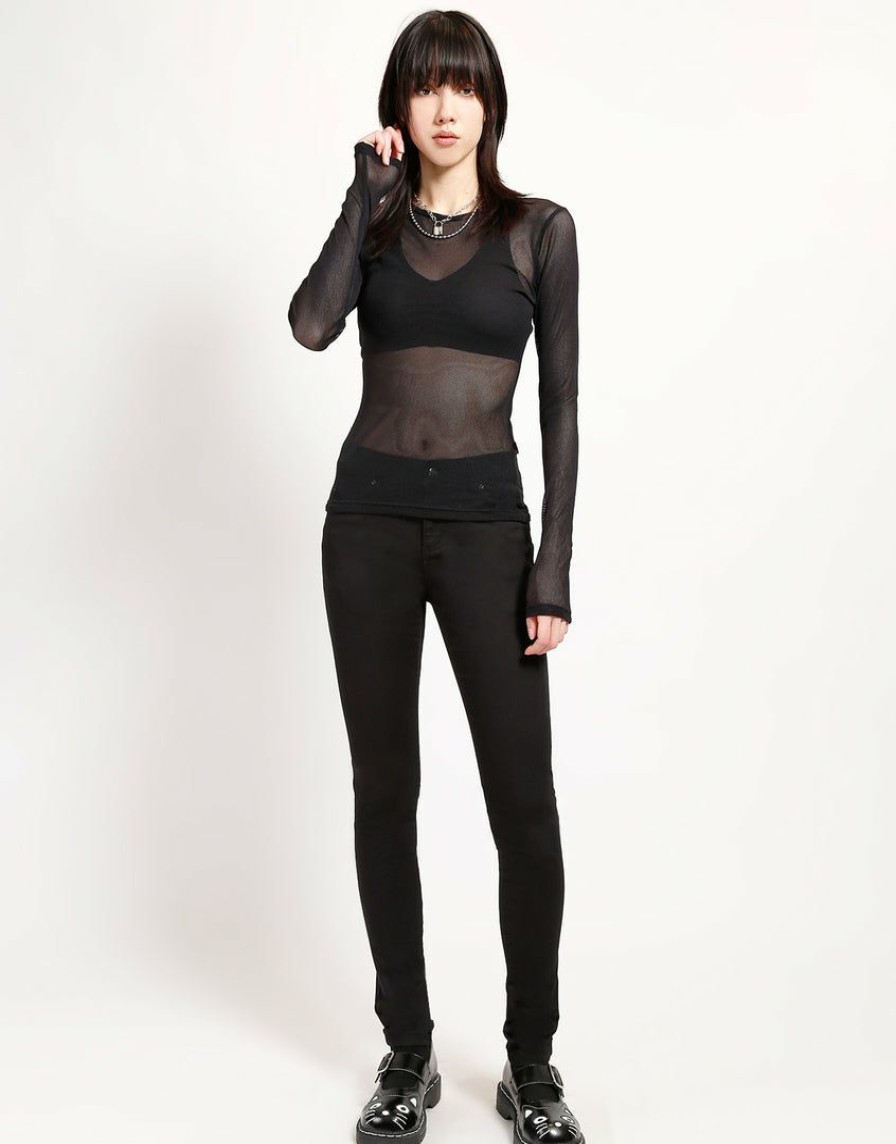 Women * | Trippnyc.Com Ladies Long Sleeve Fishnet Black