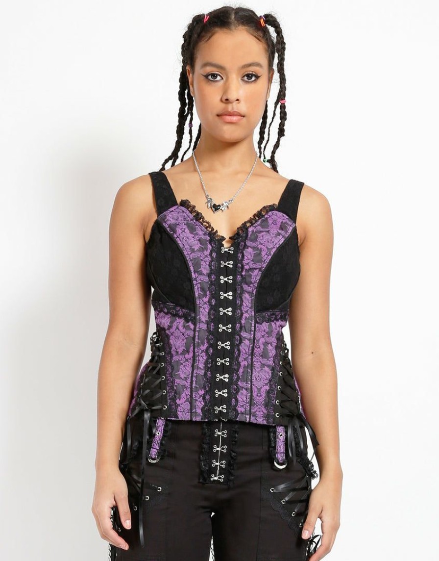 Women * | Trippnyc.Com Enchanted Corset Purple Women Black/Purple