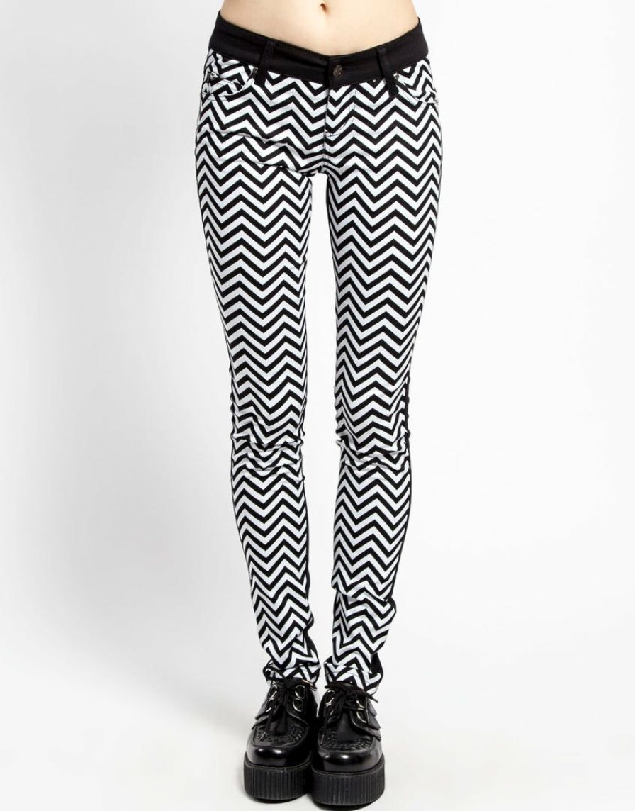 Women * | Trippnyc.Com Zig Zag Split Front Skinny Black/Zig Zag