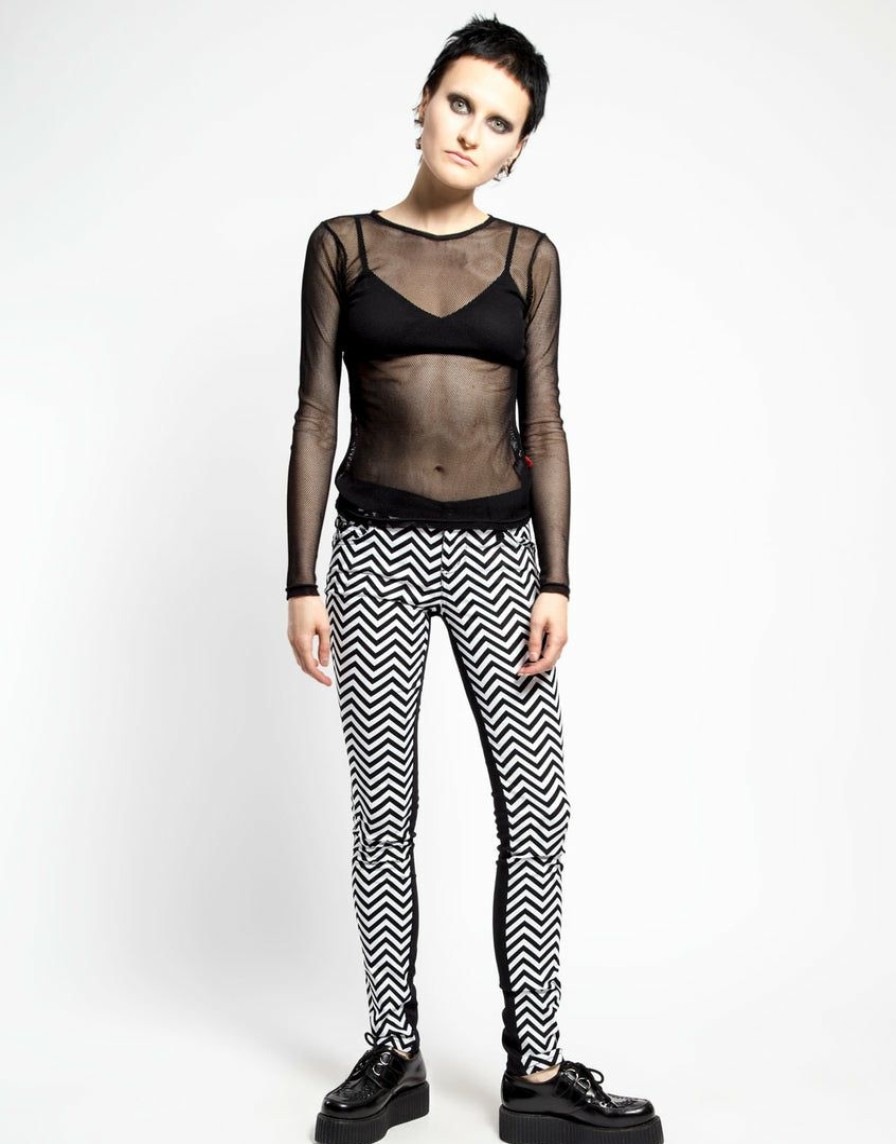 Women * | Trippnyc.Com Zig Zag Split Front Skinny Black/Zig Zag