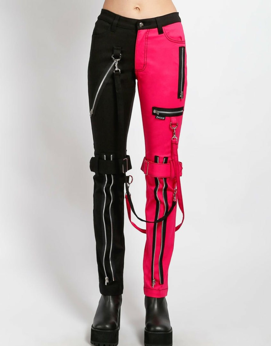 Women * | Trippnyc.Com Women Split Leg Bondage Pant Pink Black/Pink