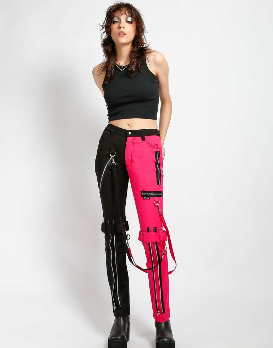 Women * | Trippnyc.Com Women Split Leg Bondage Pant Pink Black/Pink