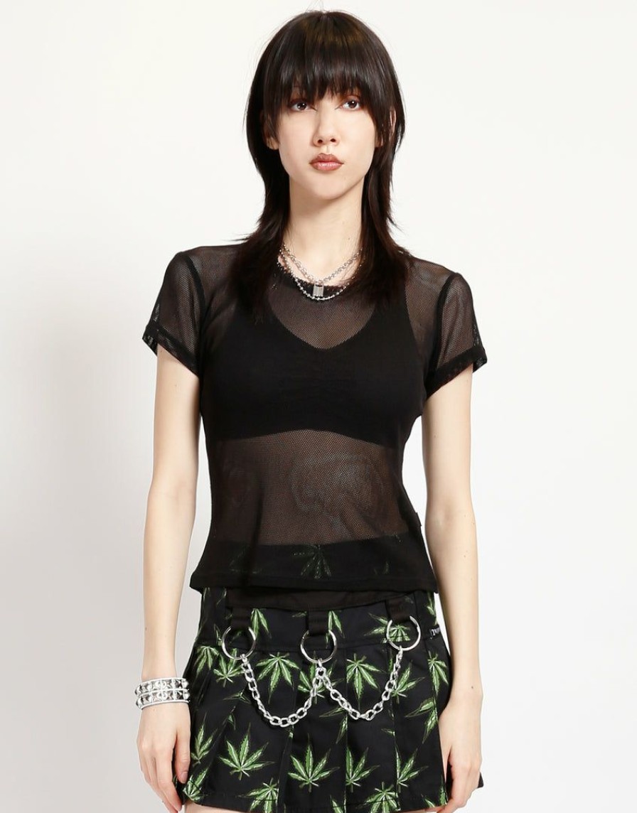 Women * | Trippnyc.Com Baby Tee Fishnet Women Black