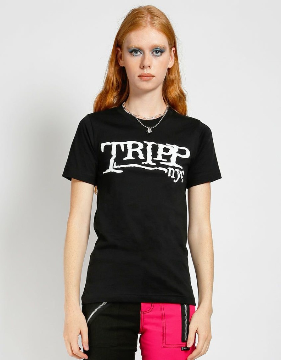 Women * | Trippnyc.Com Women Tripp Nyc White Logo Tee Black/White