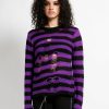 Women * | Trippnyc.Com Women Rag Stripe Sweater Purple Black/Purple