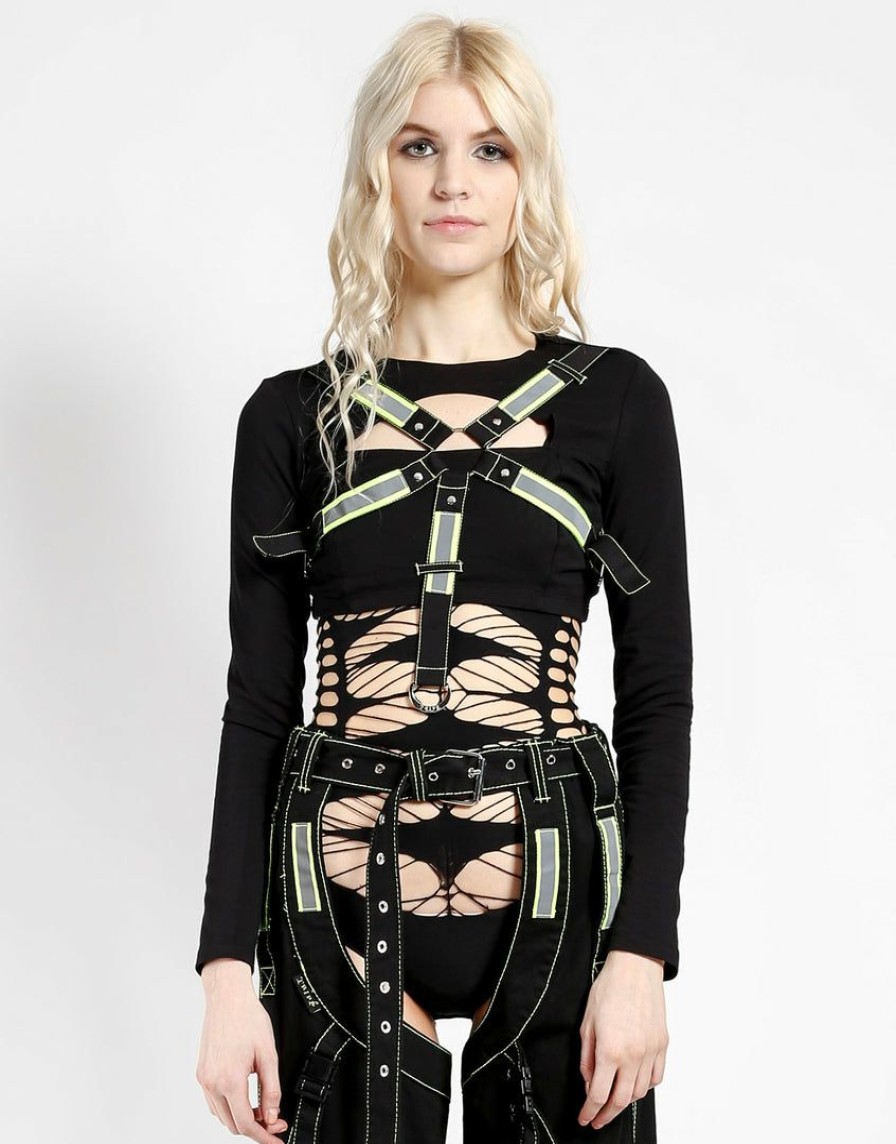 Women * | Trippnyc.Com Reflector Strap Crop Top Women Black