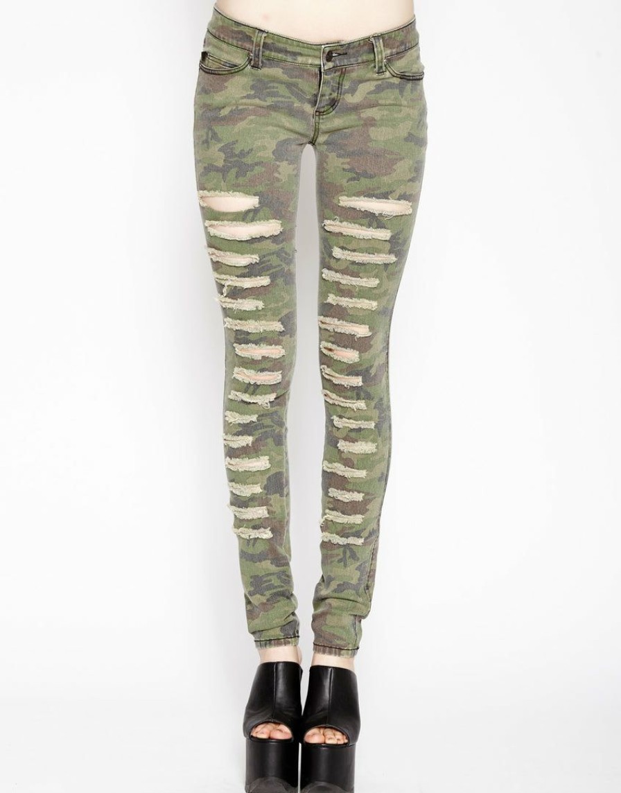 Women * | Trippnyc.Com Women Ripped Skinny Camo