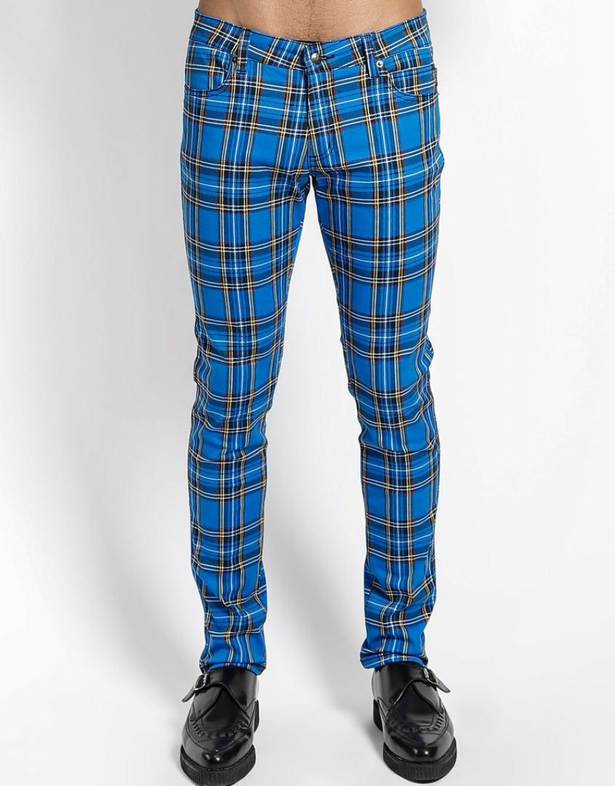 Bottoms * | Trippnyc.Com Men Rocker Jean Royal Plaid Blue Plaid