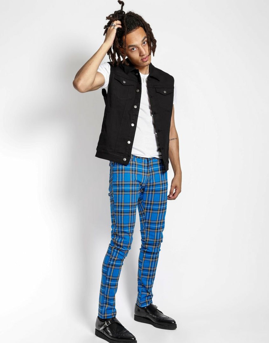 Bottoms * | Trippnyc.Com Men Rocker Jean Royal Plaid Blue Plaid