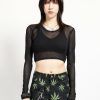 Women * | Trippnyc.Com Women Long Sleeve Crop Fishnet Black