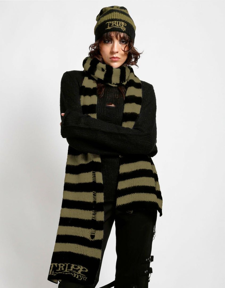 Women * | Trippnyc.Com Women Tripp Nyc Stripe Scarf Army Blk/Army