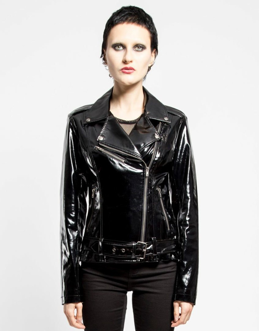 Women * | Trippnyc.Com Women Vinyl Moto Black