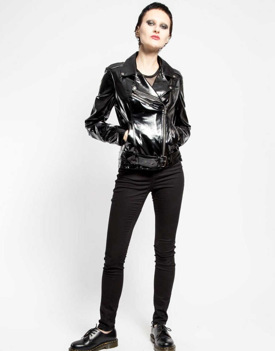 Women * | Trippnyc.Com Women Vinyl Moto Black