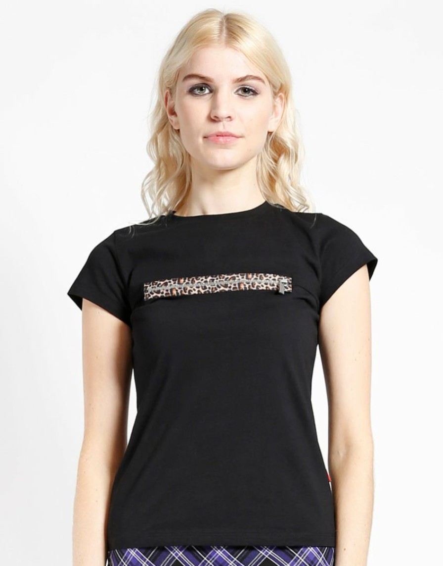 Women * | Trippnyc.Com Leopard Zip Tee Black/Leopard