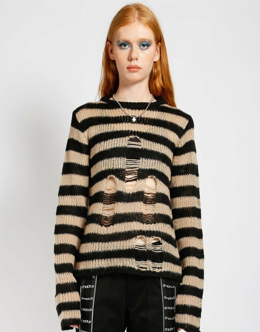 Women * | Trippnyc.Com Rag Stripe Sweater Ivory Women Black/Ivory