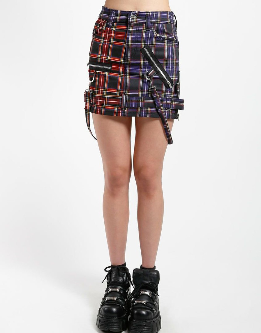 Women * | Trippnyc.Com Women Split Bondage Skirt Black/Purple Plaid