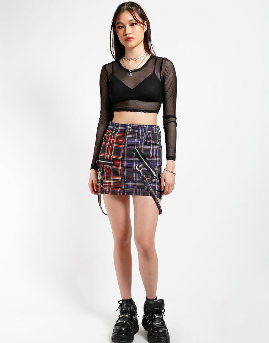 Women * | Trippnyc.Com Women Split Bondage Skirt Black/Purple Plaid