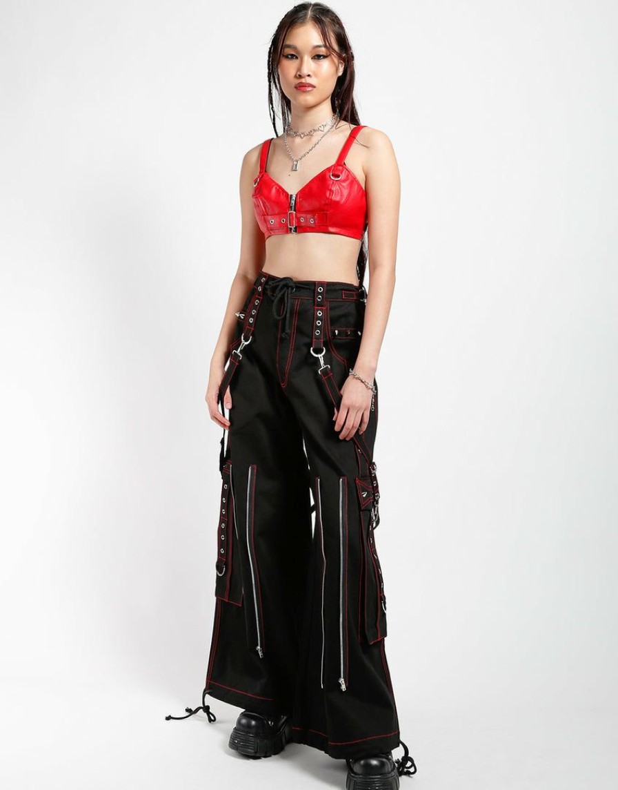 Women * | Trippnyc.Com Women Back Up Skull Pant Black/Red Stitch Skull