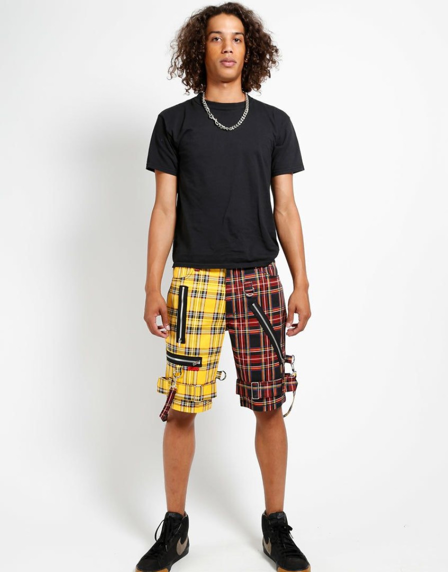 Bottoms * | Trippnyc.Com Men Split Bondage Short Yellow/Black Plaid