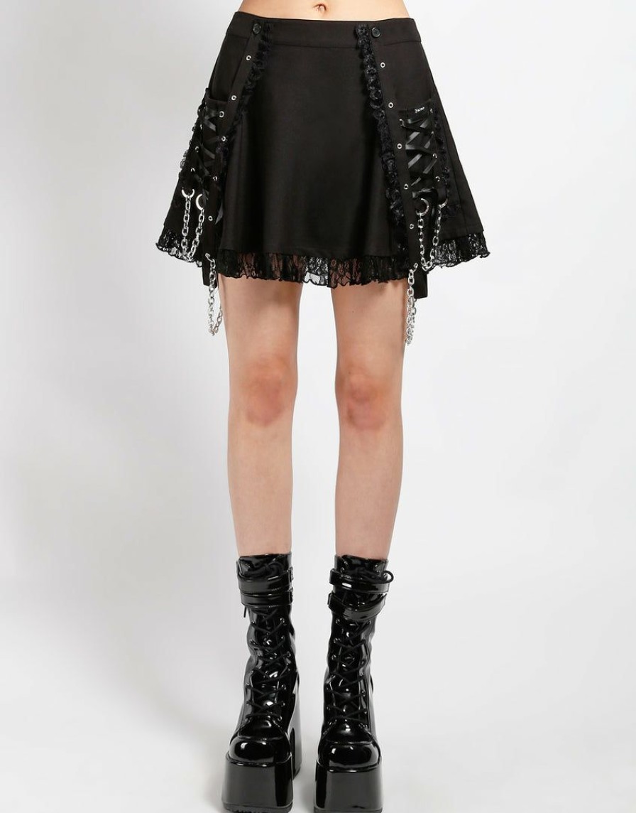 Women * | Trippnyc.Com Women Lolita Suspender Skirt Black Black/Black