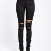 Women * | Trippnyc.Com Women High Waist Knee Slit Jean Black