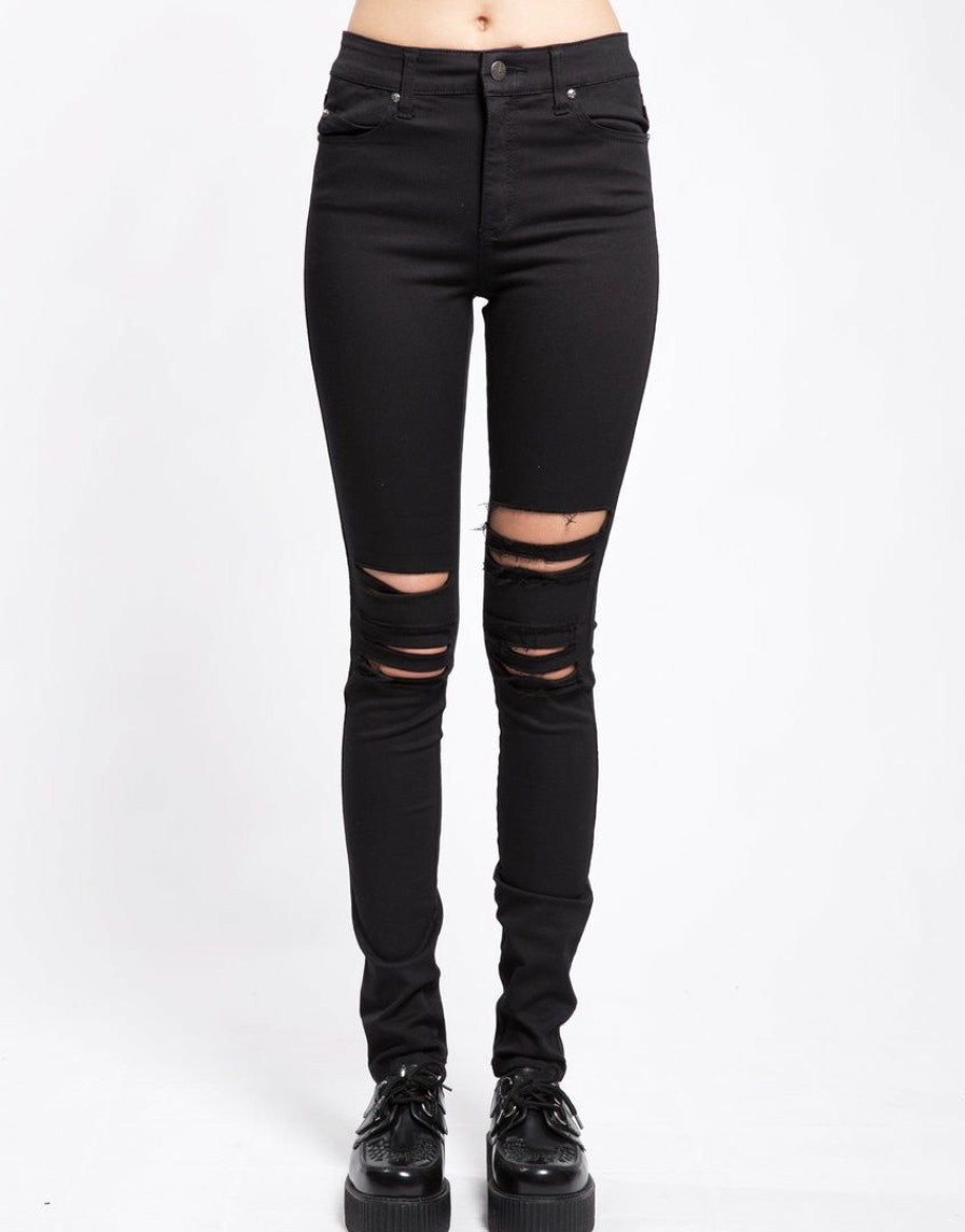 Women * | Trippnyc.Com Women High Waist Knee Slit Jean Black