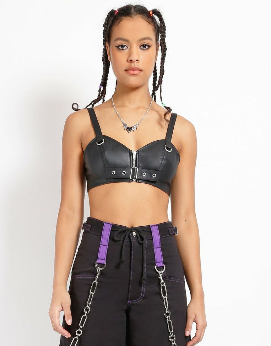 Women * | Trippnyc.Com Buckle Crop Halter Women Black