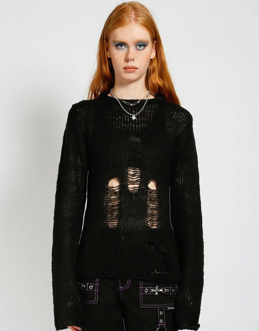 Women * | Trippnyc.Com Rag Stripe Sweater Black Black/Black