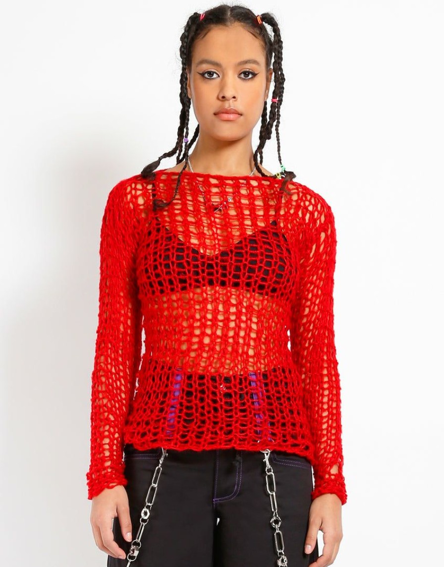 Women * | Trippnyc.Com Holy Punk Sweater Women Red