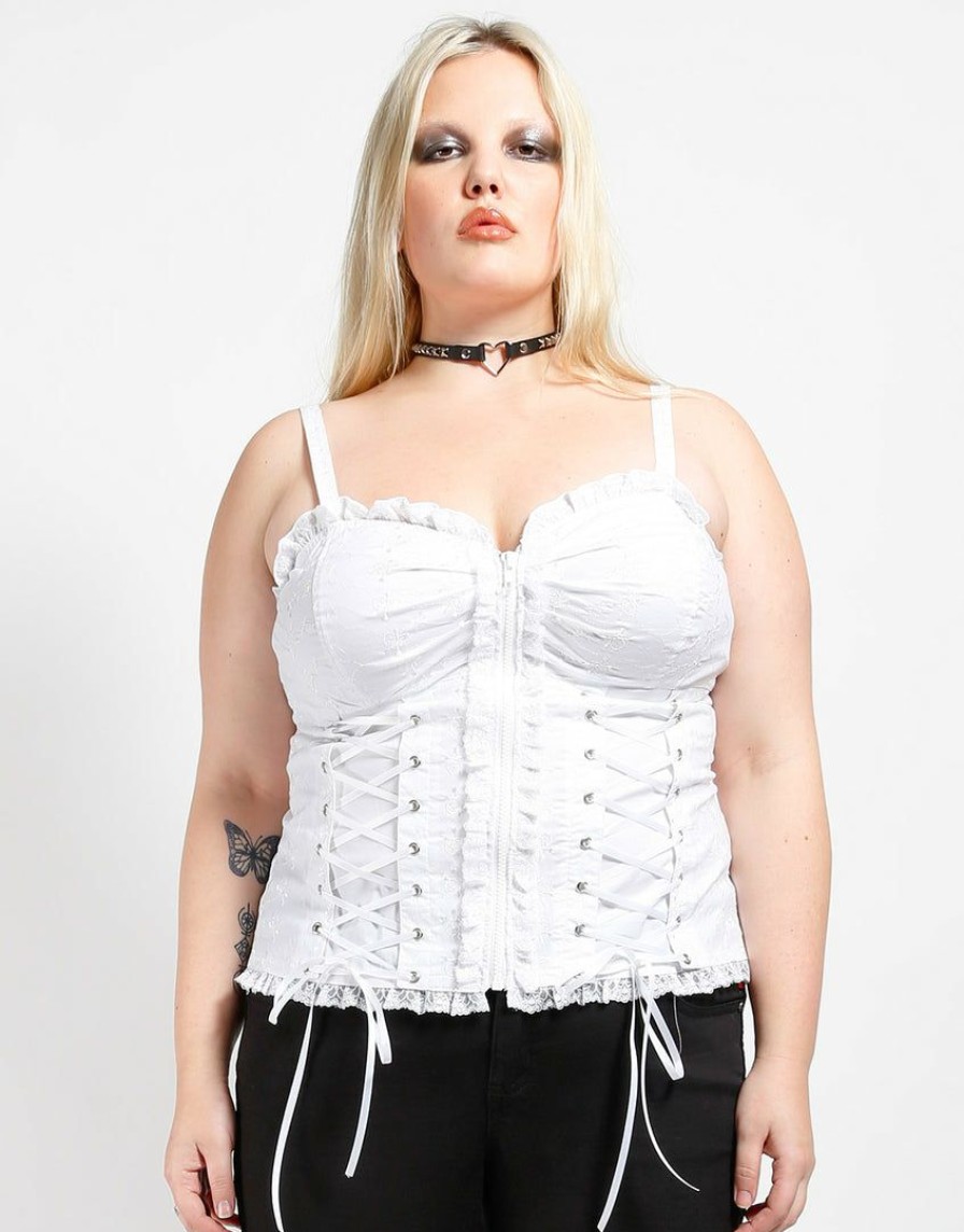 Women * | Trippnyc.Com Curve Skull Embroidery Corset Women White Skull