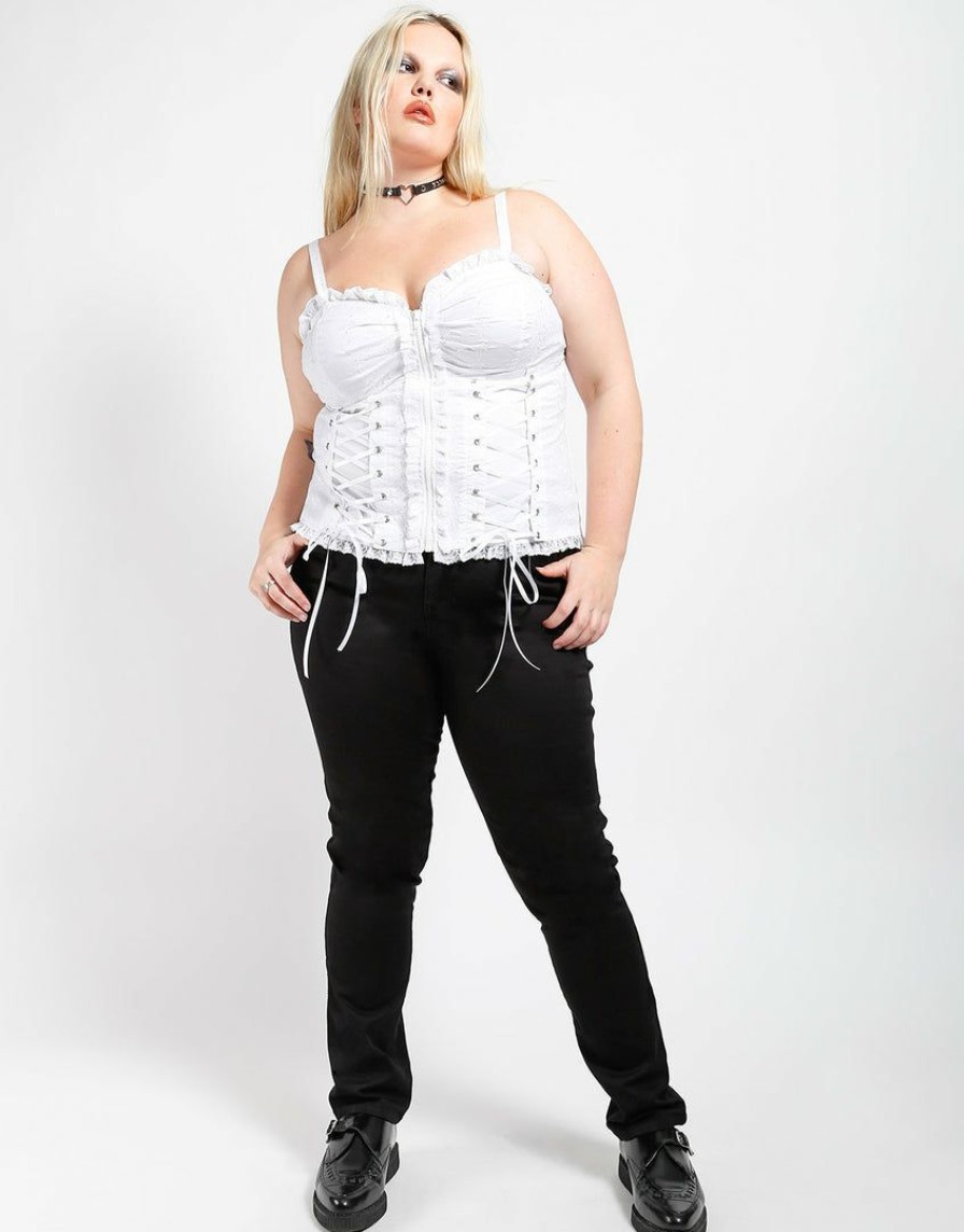 Women * | Trippnyc.Com Curve Skull Embroidery Corset Women White Skull