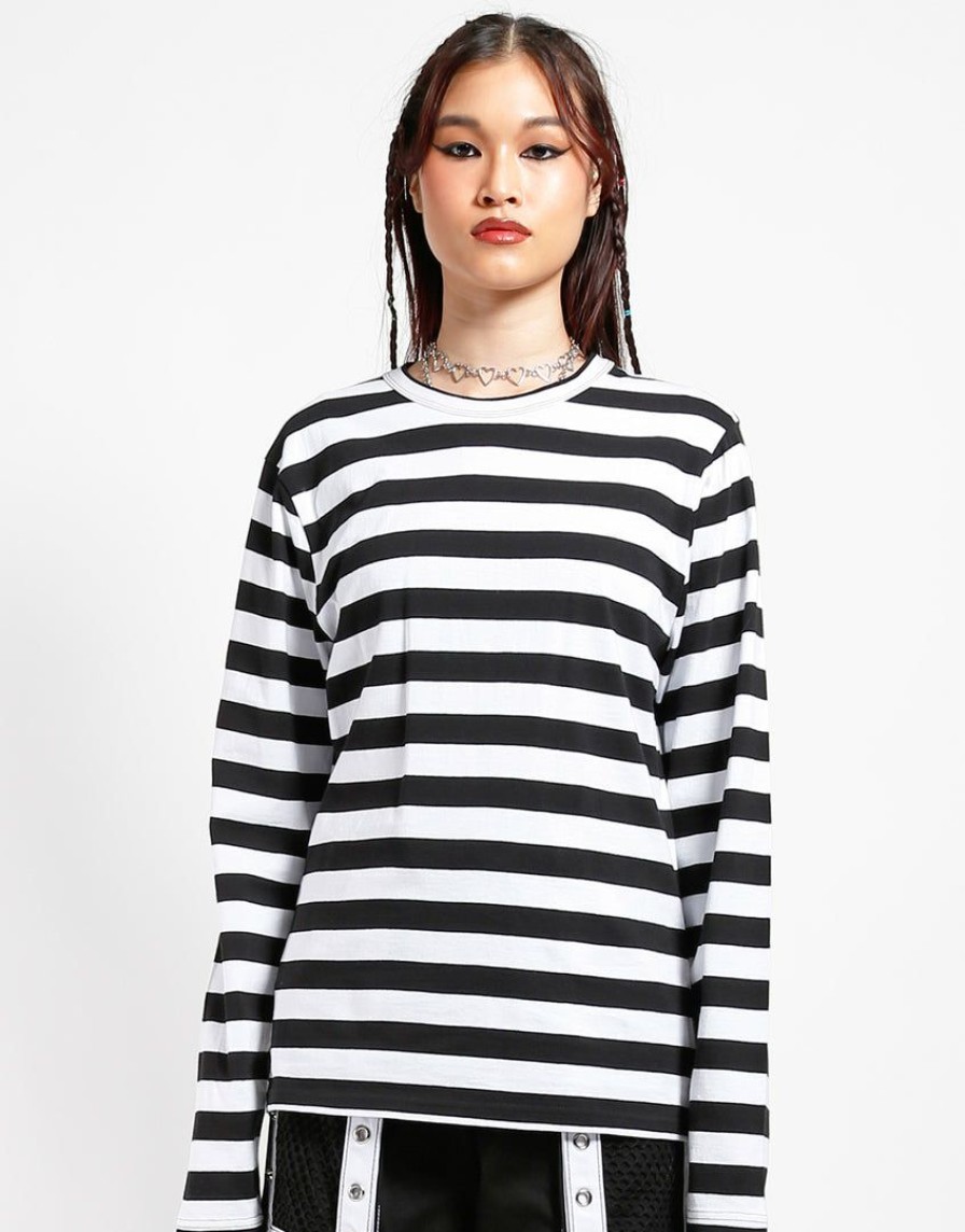 Women * | Trippnyc.Com Women Stripe Knit Top Black/White