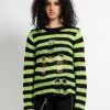 Women * | Trippnyc.Com Rag Stripe Sweater Lime Black/Lime