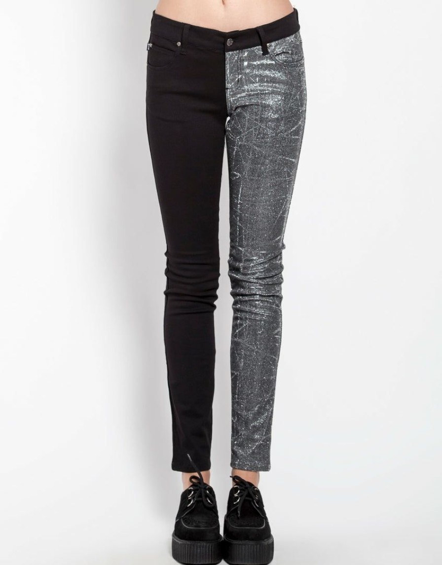 Women * | Trippnyc.Com Split Shine Jean Silver Women Black/Silver