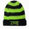 Women * | Trippnyc.Com Tripp Nyc Stripe Beanie Lime Women Black/Lime