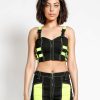 Women * | Trippnyc.Com Women Buckle Crop Top Black/Lime