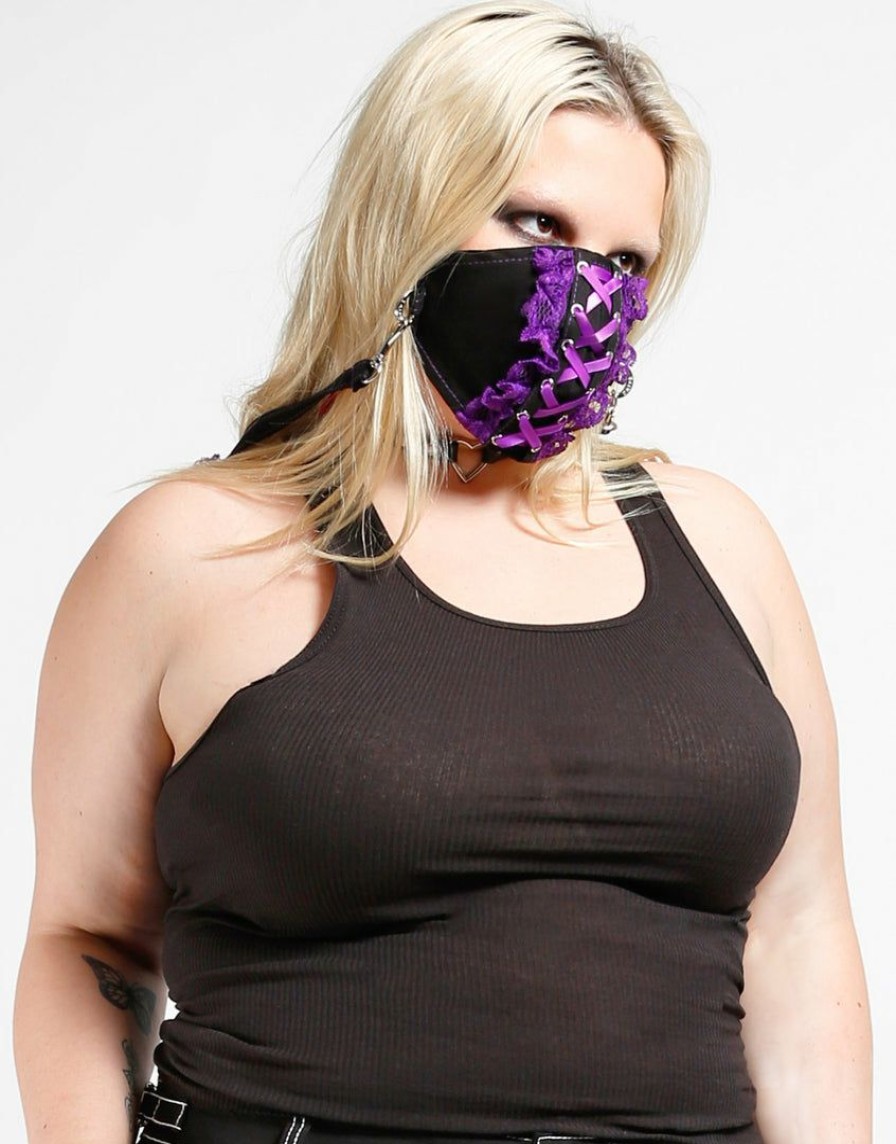 Women * | Trippnyc.Com Women Lolita Face Cover Purple Black/Purple