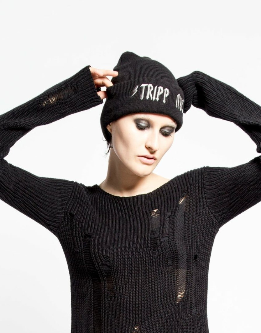 Women * | Trippnyc.Com Women Tripp Nyc Logo Beanie Black/White