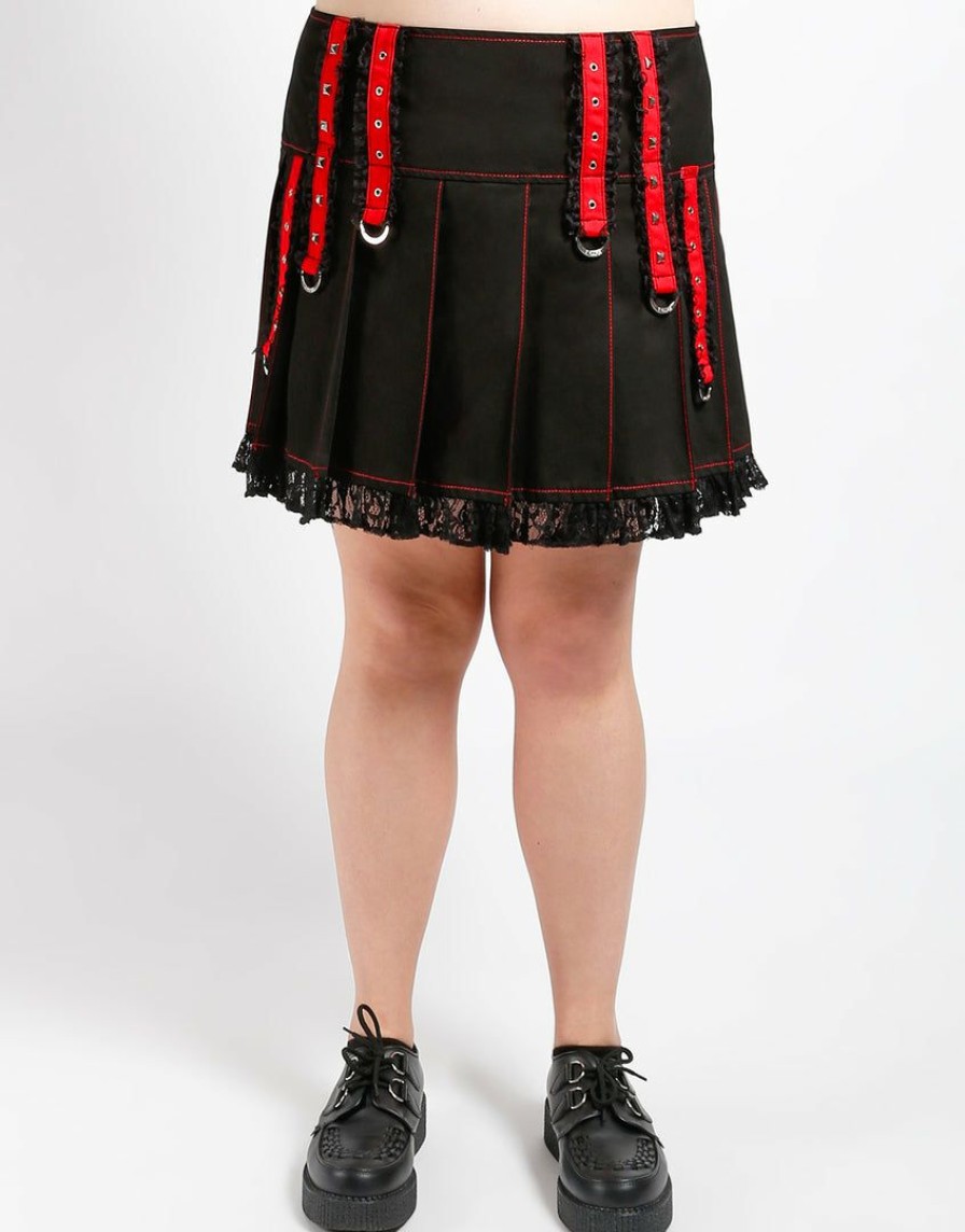 Women * | Trippnyc.Com Women Curve Midnight Pleated Skirt Black/Red