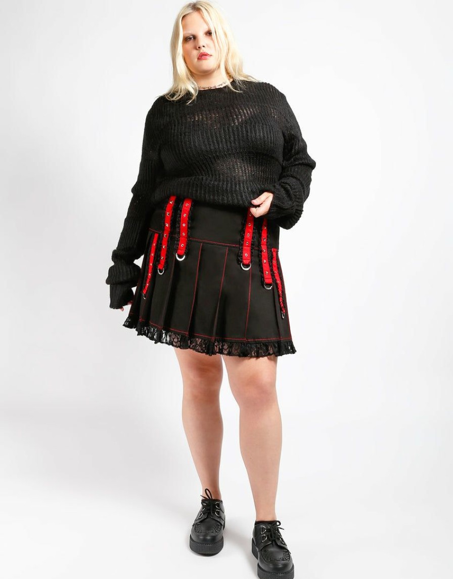 Women * | Trippnyc.Com Women Curve Midnight Pleated Skirt Black/Red