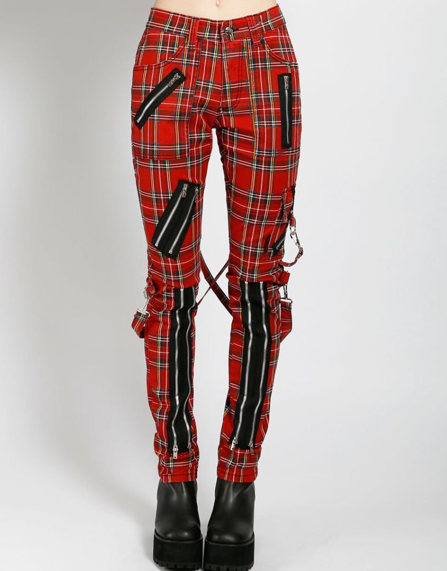 Women * | Trippnyc.Com Classic Slim Leg Bondage Pant Women Red Plaid