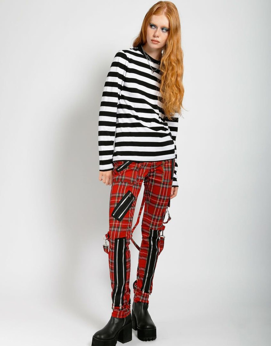 Women * | Trippnyc.Com Classic Slim Leg Bondage Pant Women Red Plaid