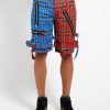 Bottoms * | Trippnyc.Com Split Bondage Short Red/Blue Plaid