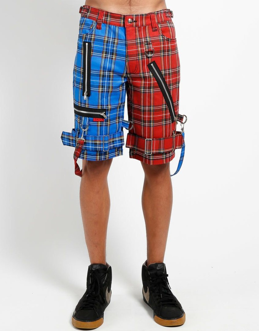 Bottoms * | Trippnyc.Com Split Bondage Short Red/Blue Plaid