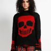 Women * | Trippnyc.Com Skull Sweater Black/Red Skull