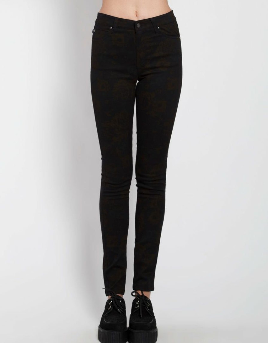 Women * | Trippnyc.Com High Waist Floral Skinny Women Black Floral