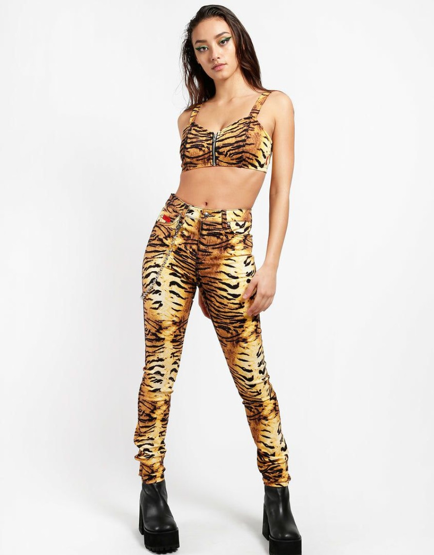 Women * | Trippnyc.Com High Waist T-Back Jean Tiger Natural Tiger