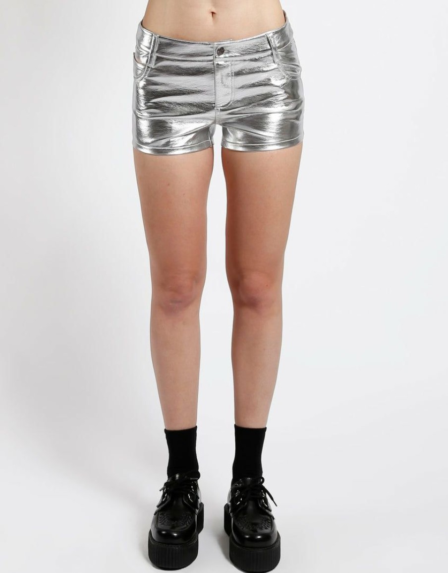 Women * | Trippnyc.Com Metallic Booty Short Women Silver